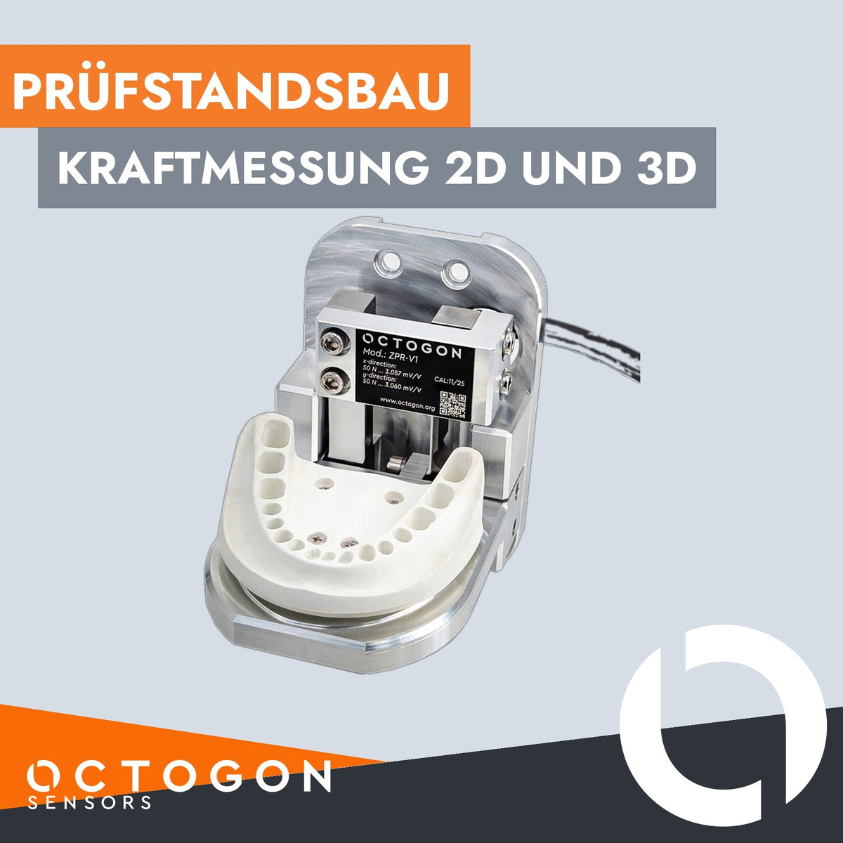 Zweiachsiger Kraftsensor ZPR-V1 in einem Prüfstand von octogon
