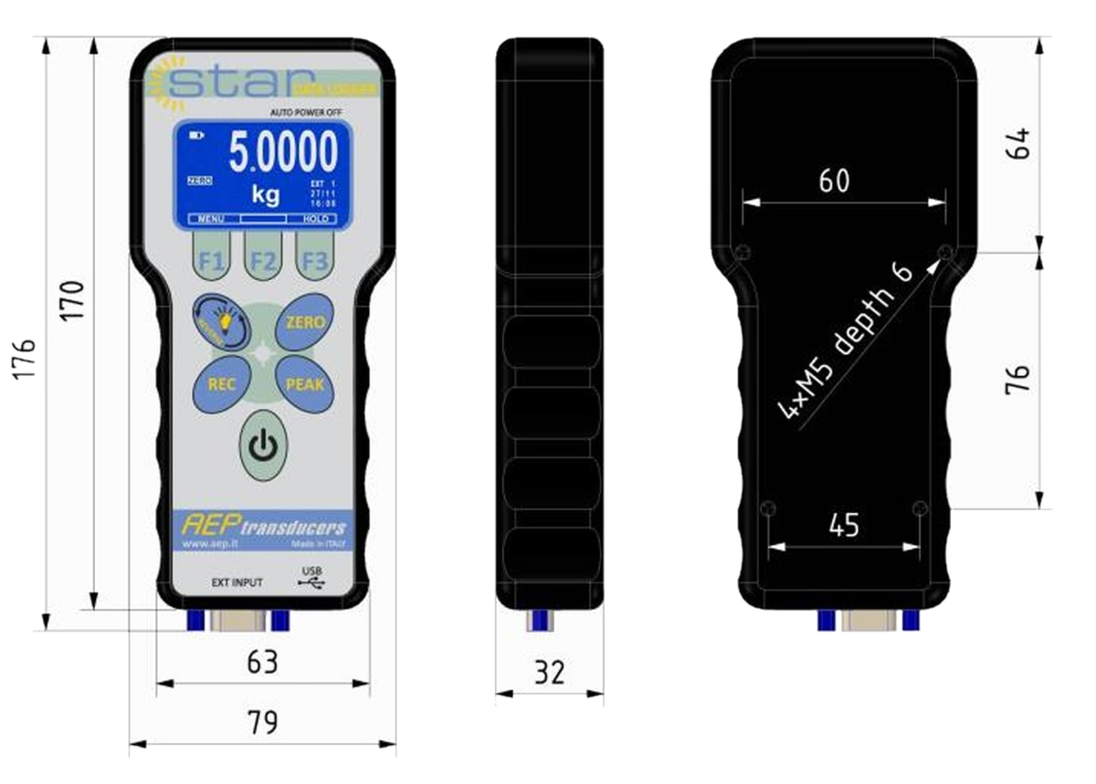 Maßzeichnung Handheld EHAA mit Gehäuseabmessungen