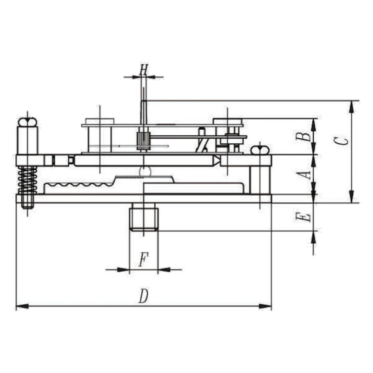 KMOA dimension drawing, side view with dimensions A to F