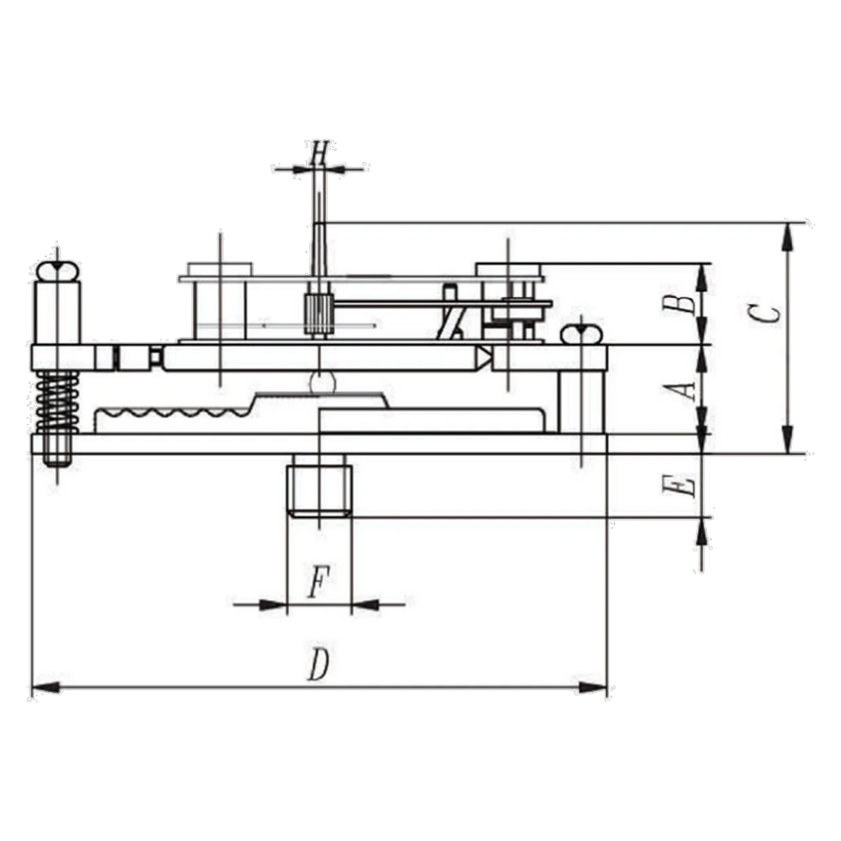 KUOA dimension drawing, side view with dimensions A to F