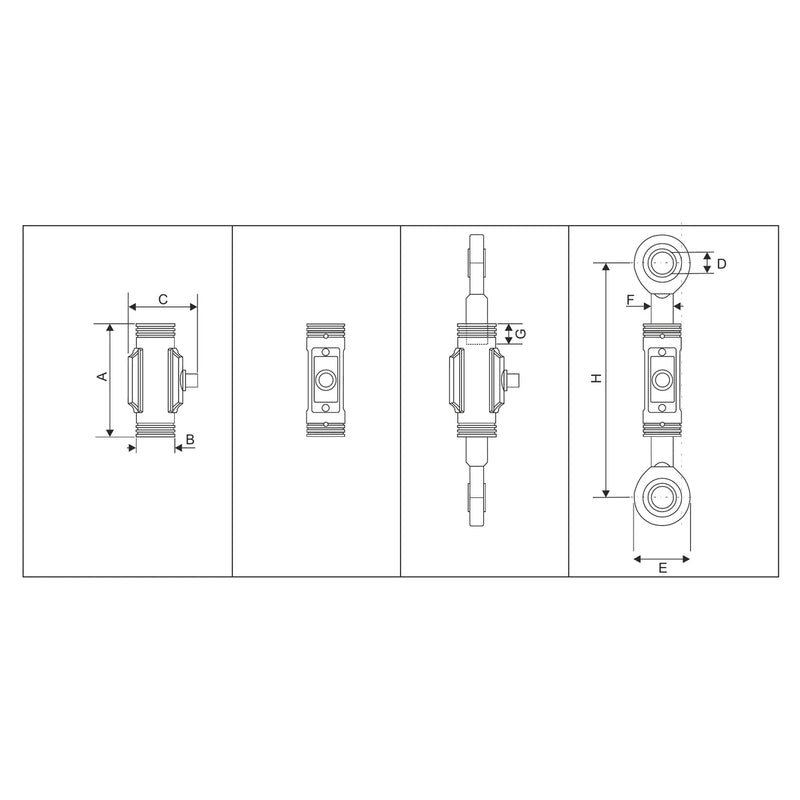Dimensional drawing LZMC universal force measuring cell with IO-Link, dimension letters A to H