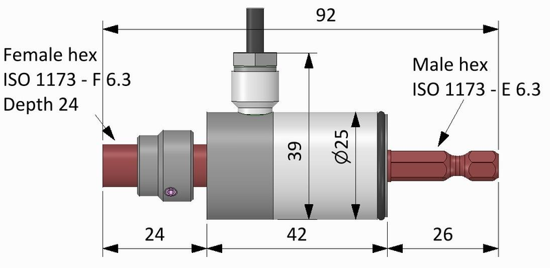 Maßzeichnung Drehmomentsensor MHAA microTor mit Gesamtlänge 92 mm