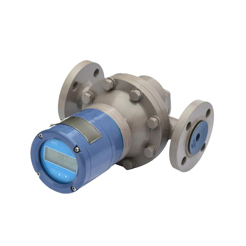 QZKH Ovalrad-Durchflussmesser mit mechanischem Zählwerk: Ovalradzähler mit Flanschen und blauem Zählwerkgehäuse mit LCD