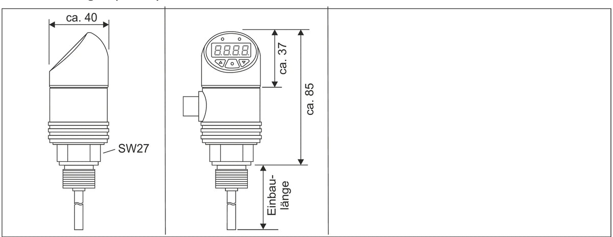 TEMA Einschraub-Temperatursensor Typ K METS-TS – Maßzeichnung mit Abmessungen