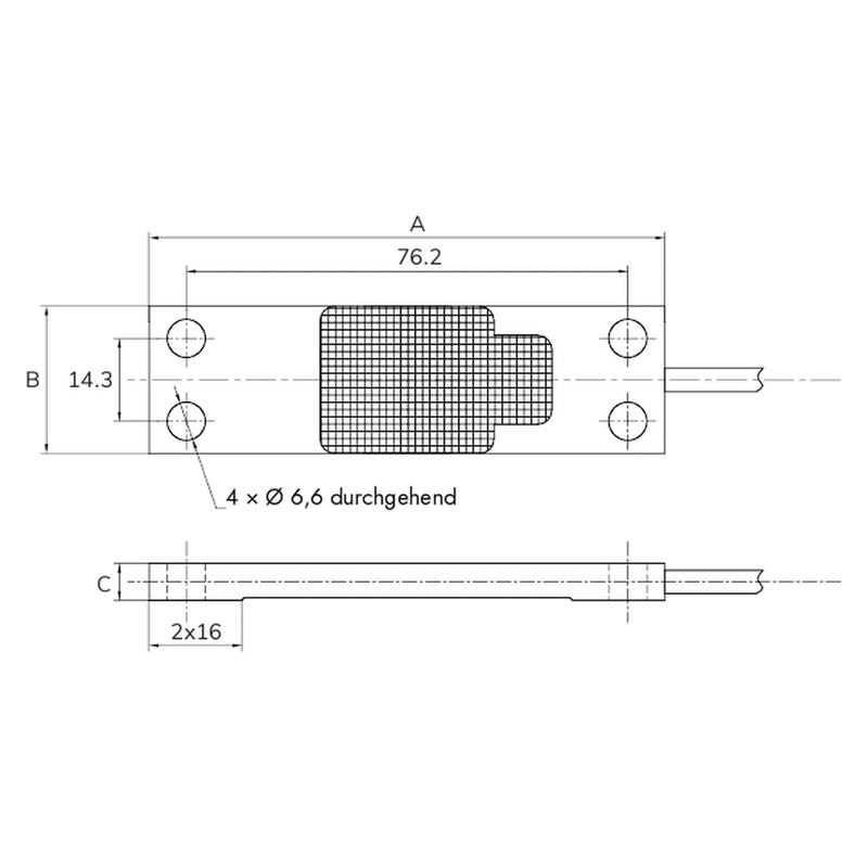 DSGA Abmessungen: 89 x 25,4 mm, Lochabstand 76,2 mm längs und 14,3 mm quer