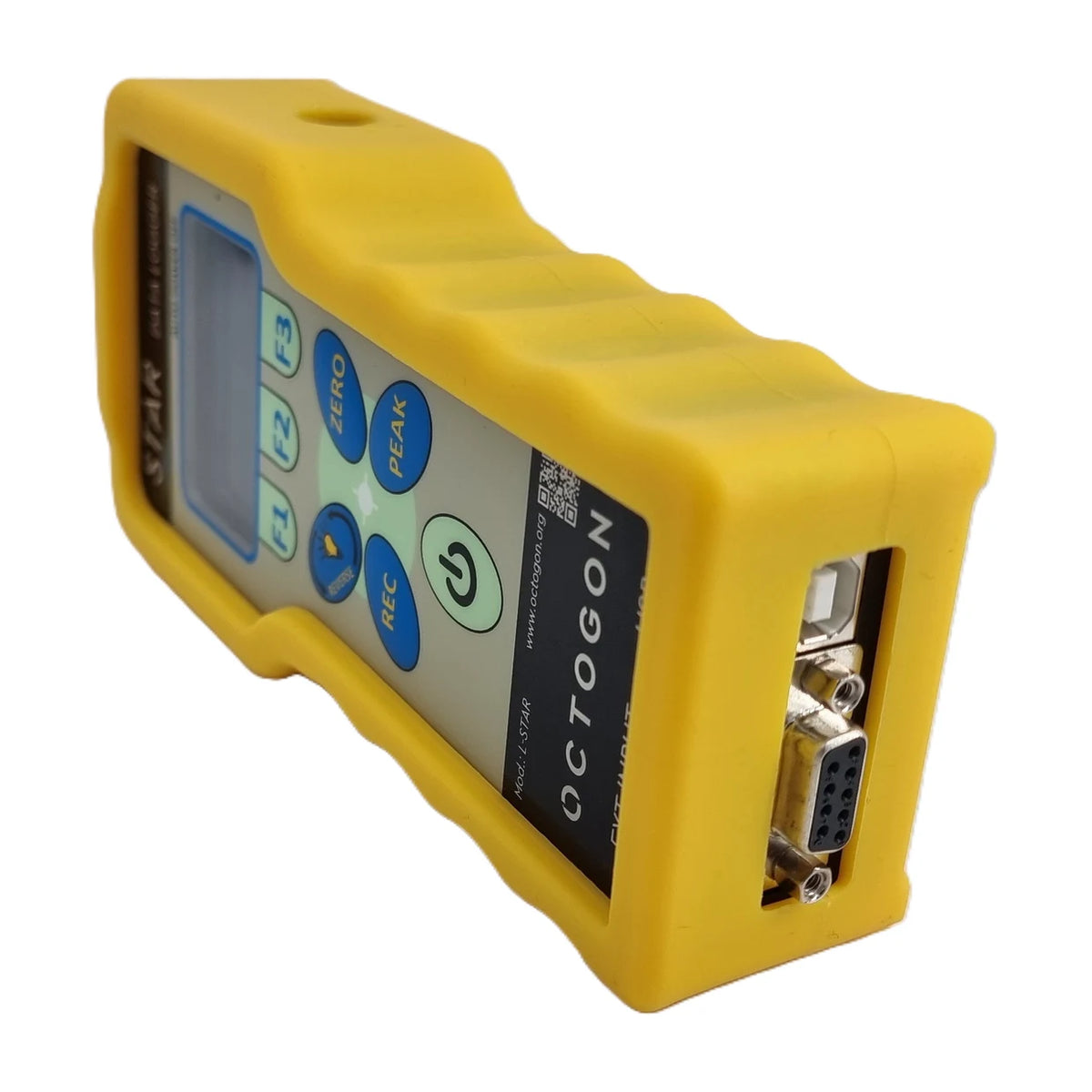 Handheld-Datenlogger EHAA, Schrägansicht mit USB-Buchse und Sub-D-Eingang
