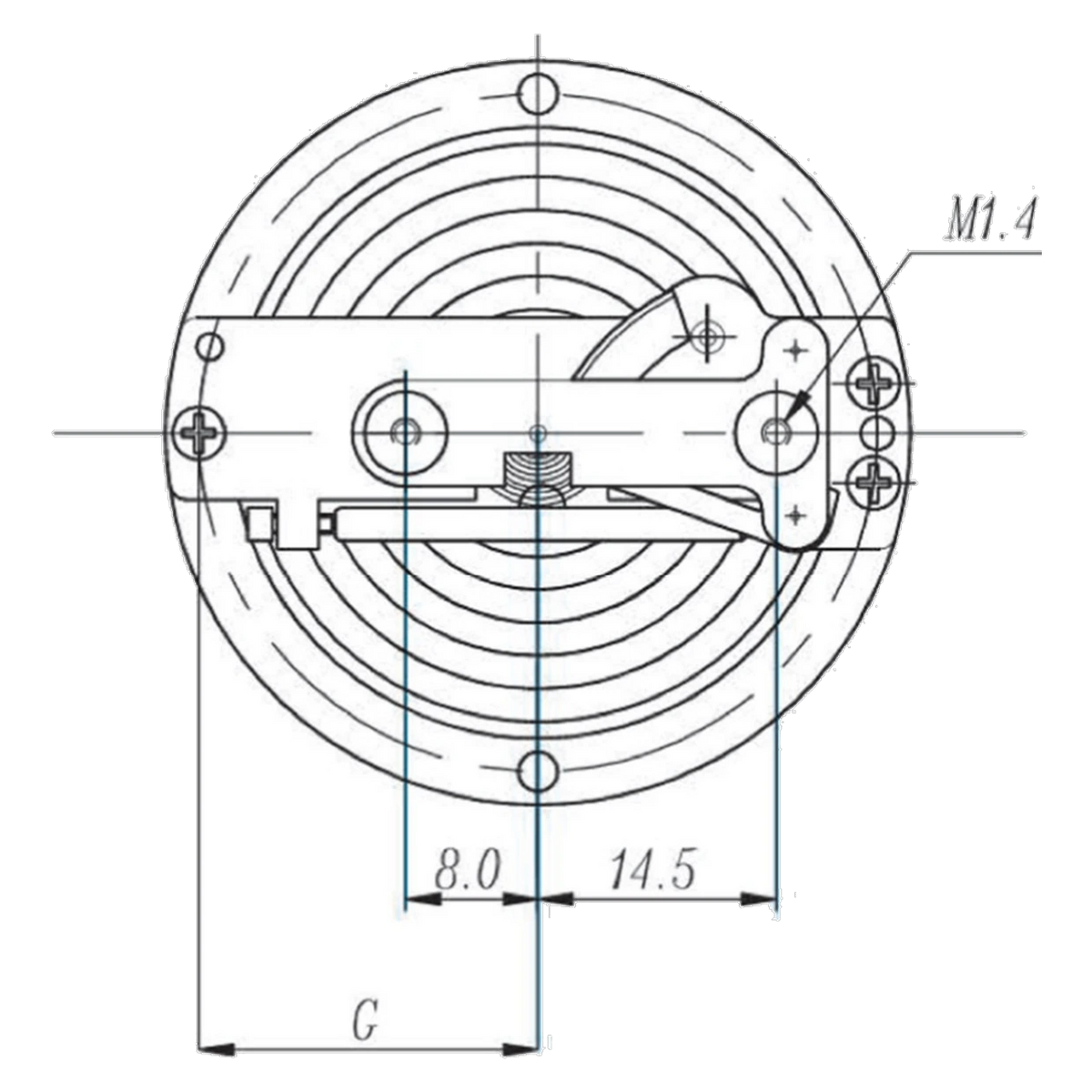 KBOA dimension drawing, top view with dimension G