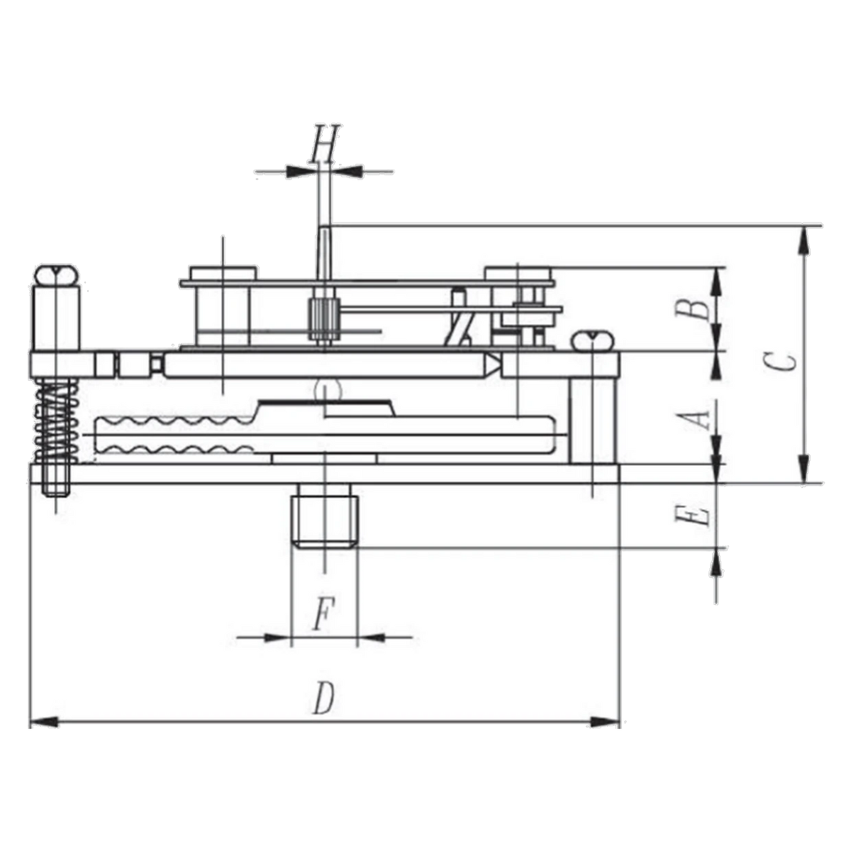 KBOA dimension drawing, side view with dimensions A to F