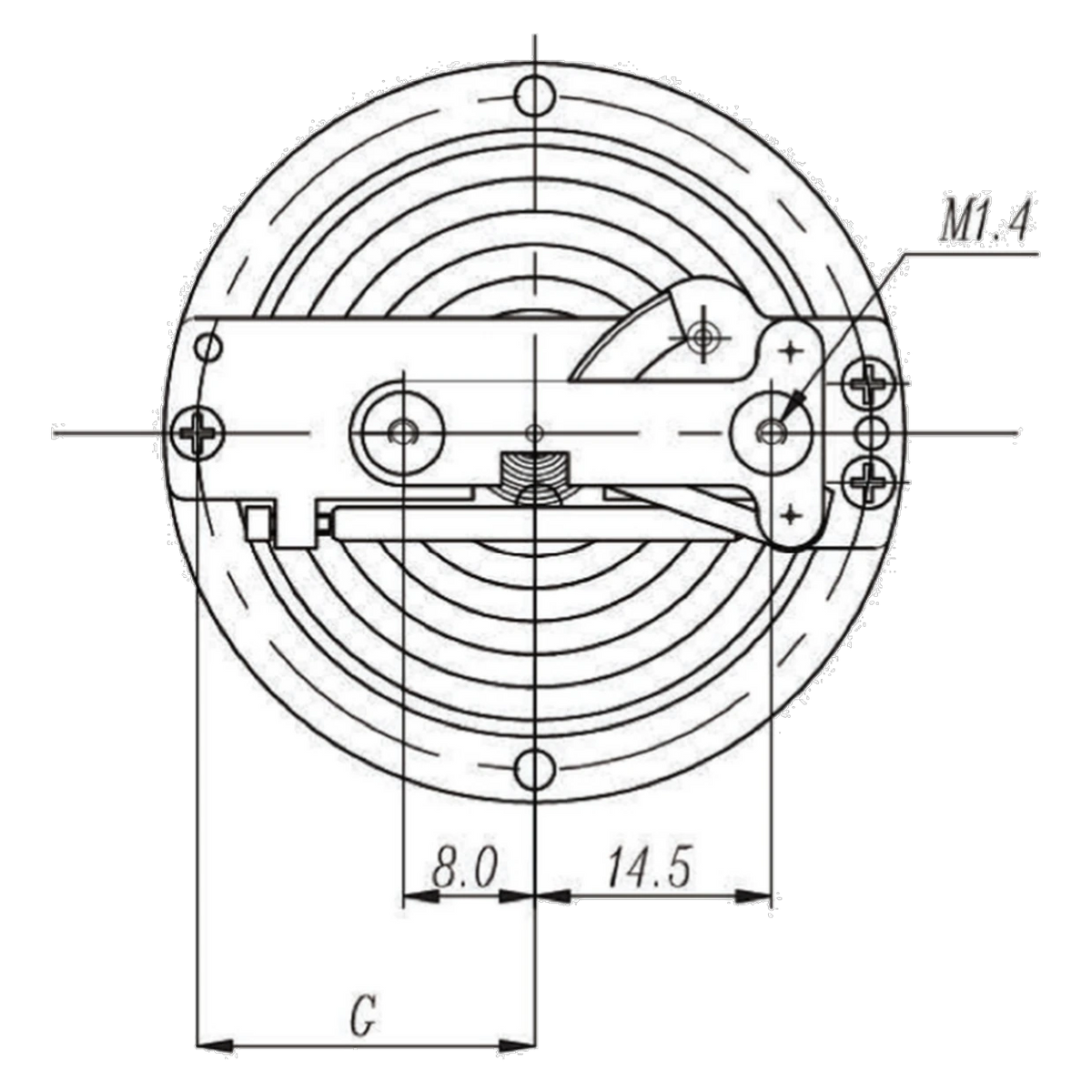 KMOA dimension drawing, top view with dimension G