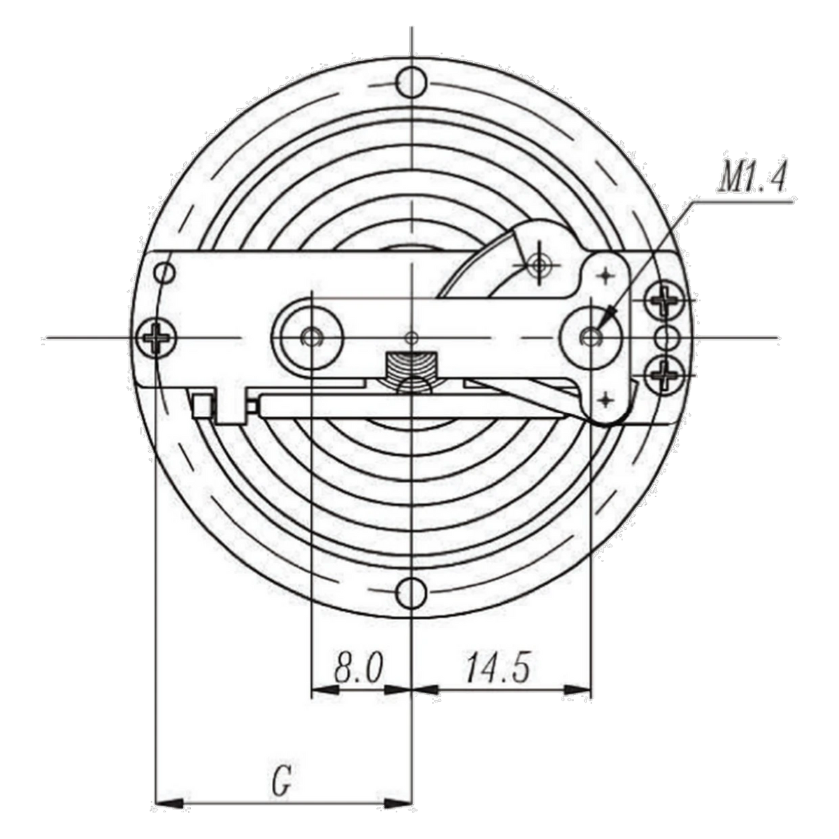 KUOA dimension drawing, top view with dimension G