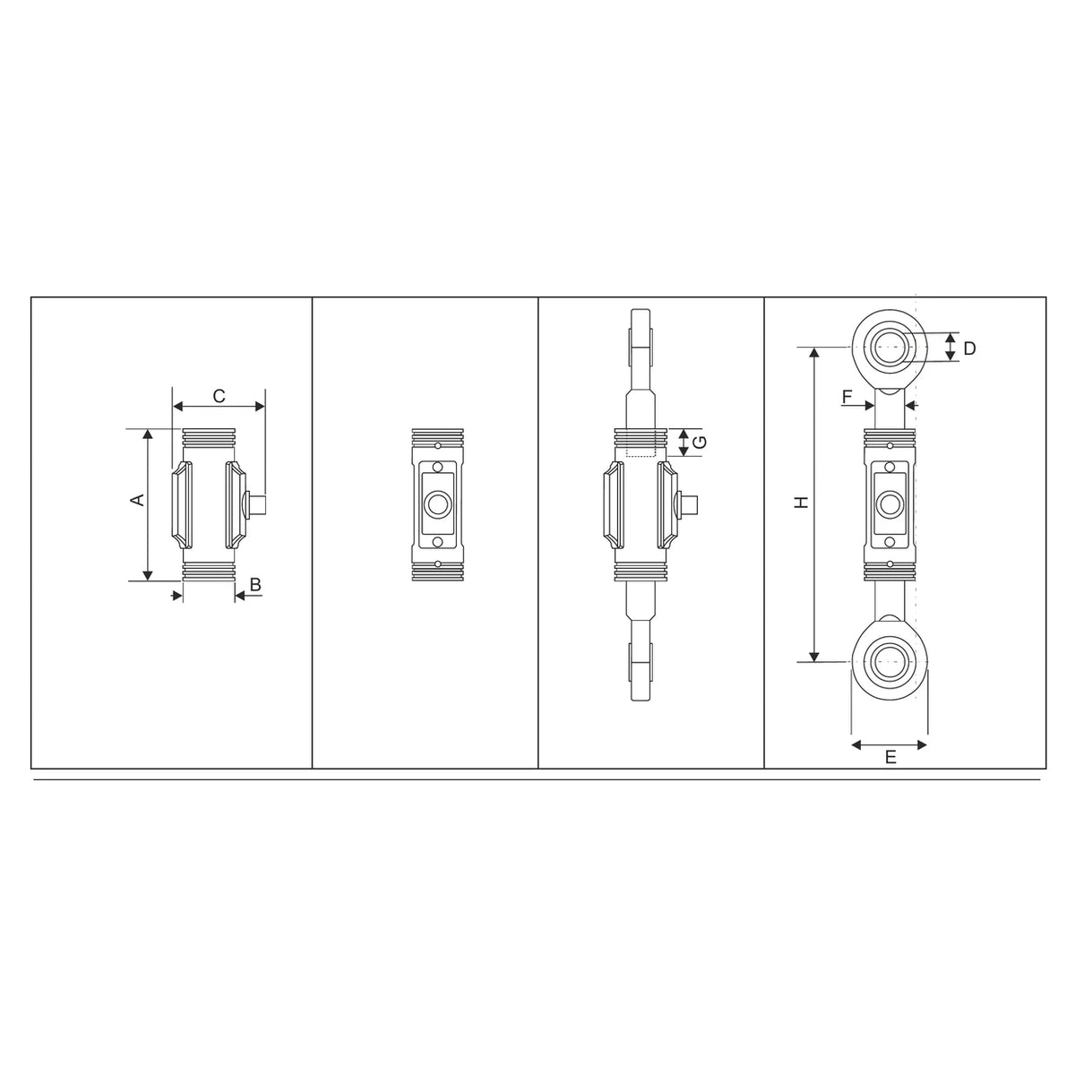 Dimensional drawing LZMA universal force measuring cell analog, dimension letters A to H