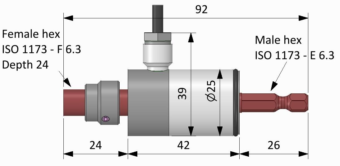 Maßzeichnung Drehmomentsensor MHAA microTor mit Gesamtlänge 92 mm