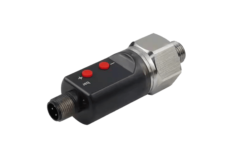 Elektronischer Druckschalter PSKA, liegende Ansicht mit M12-Stecker