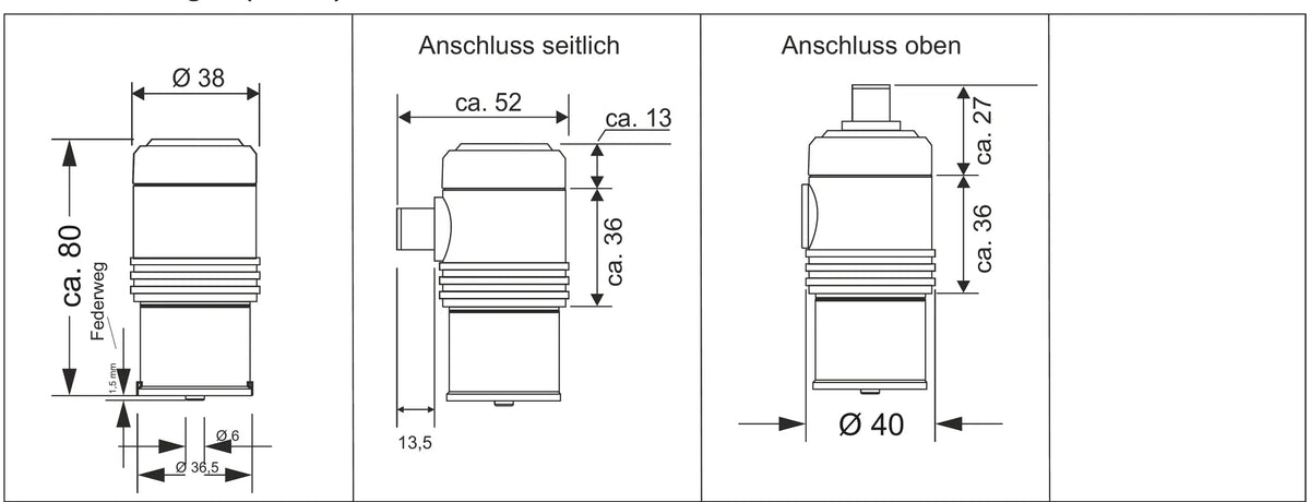 TMMB Oberflächensensor magnetisch METS-WTM – Maßzeichnung mit Abmessungen