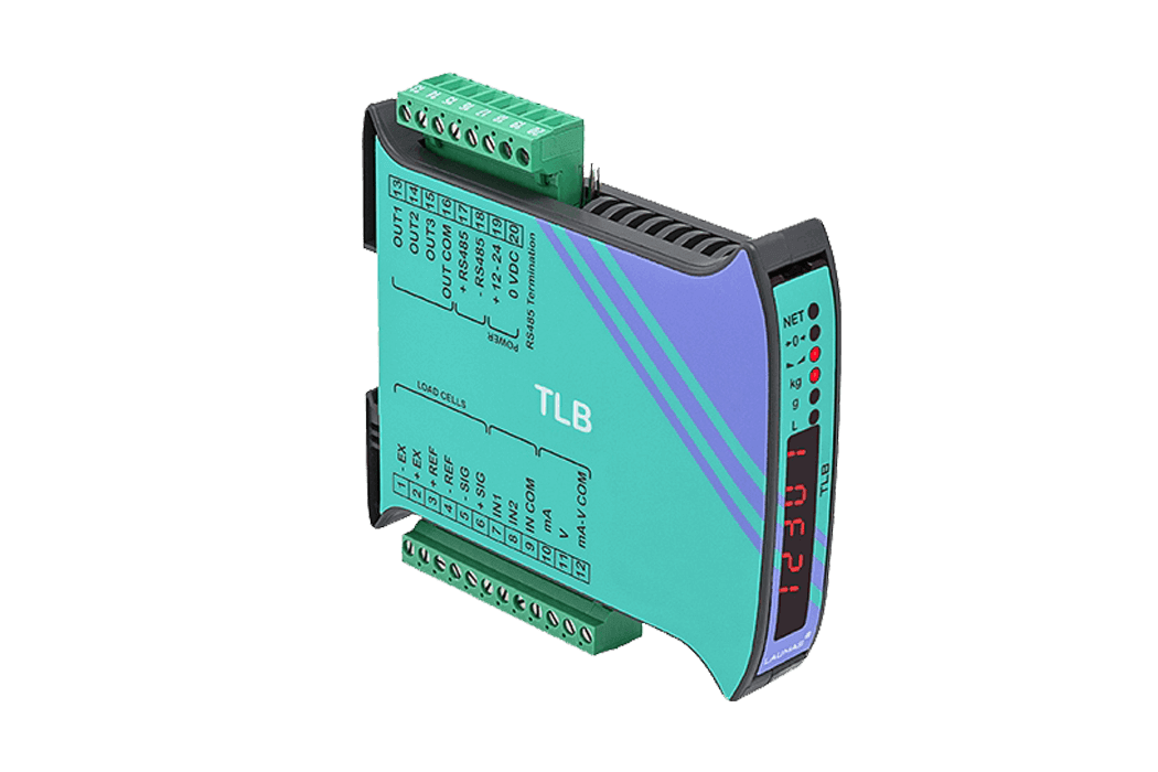 Wägetransmitter ETLG L-TLB im türkisen Hutschienengehäuse